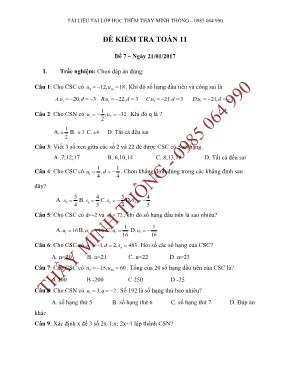 Đề kiểm tra Toán 11 - Đề 7